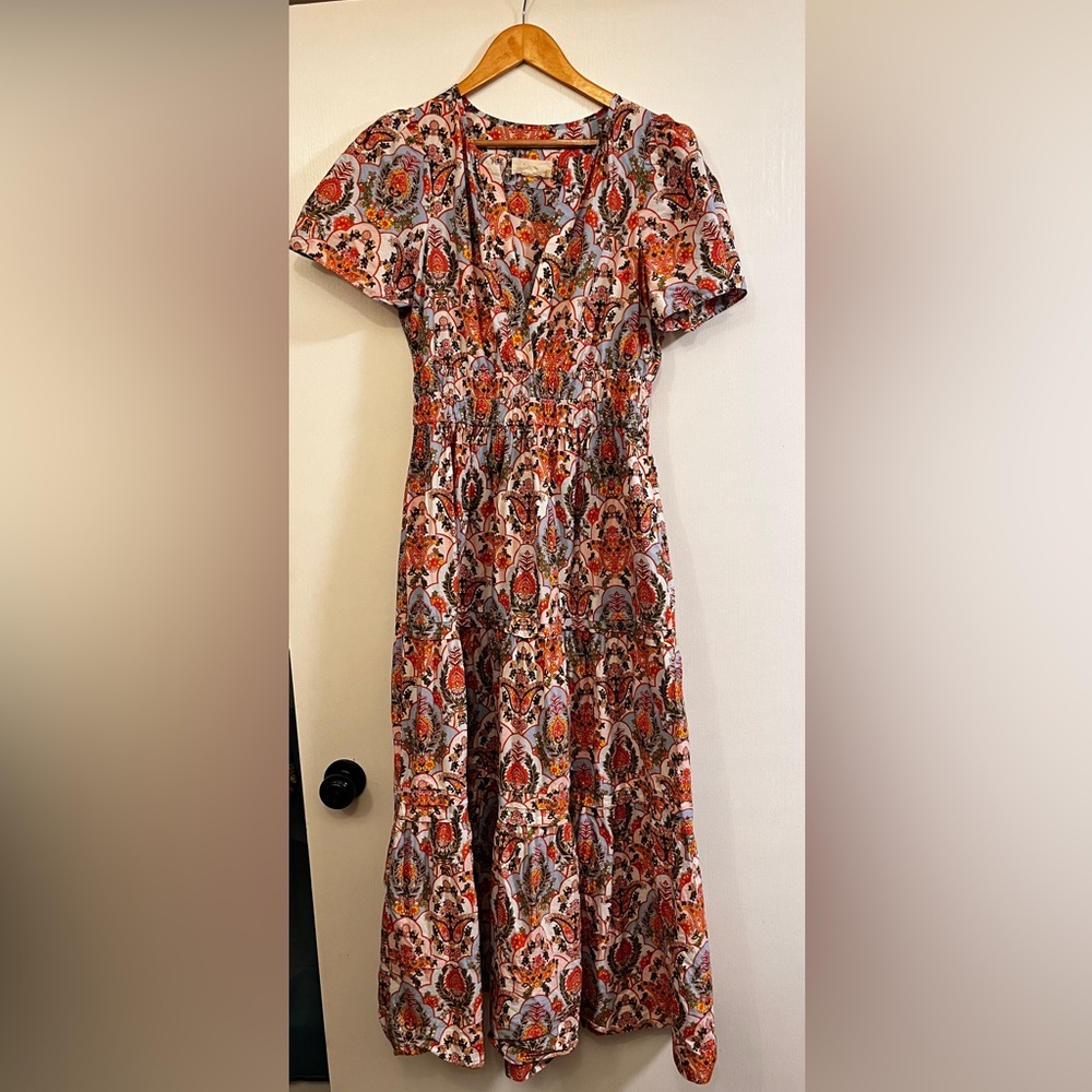 Anthropologie Somerset Dress Size Large Pink, Blue, Yellow, Orange Lattice
